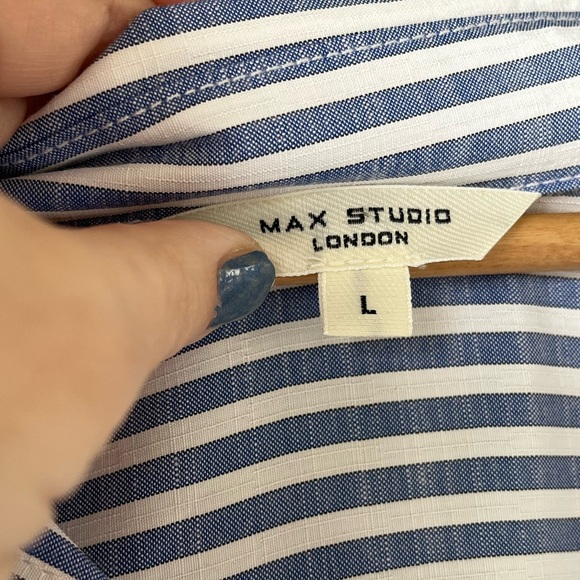 Max Studio Navy and White Striped Top - Picture 2 of 2